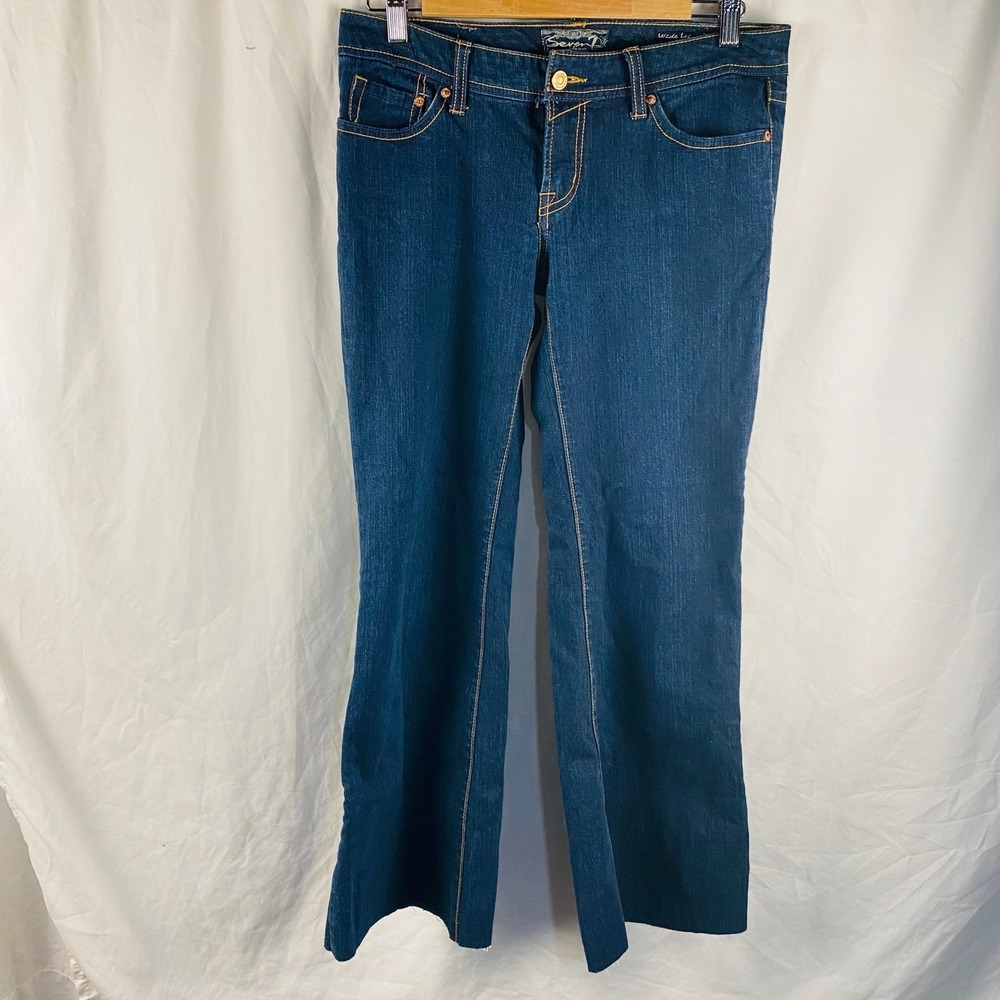 Seven7 Jeans Wide Leg Dark Wash Raw Hem‎ Mid-Rise Size 29